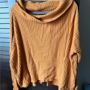 Free People Textured Cowl Neck Sweater in Mustard Yellow